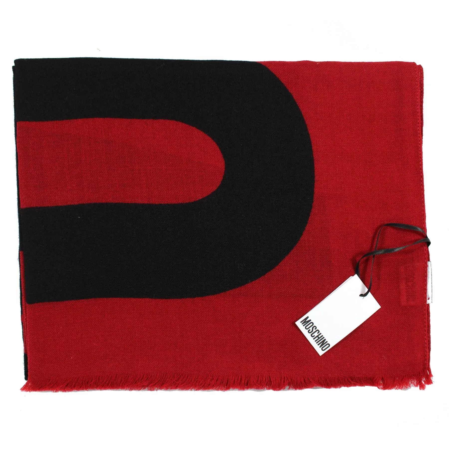 Moschino Scarf Dark Red Black Logo Design - Wool Shawl BLACK FRIDAY SALE