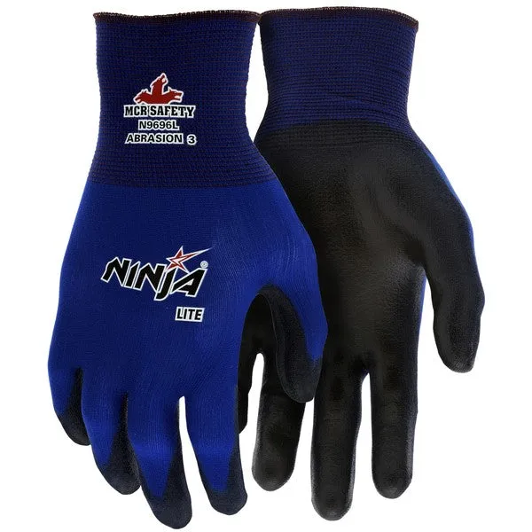 N9696M MCR Safety Ninja Gloves, Medium, Nylon, Black, Knit Wrist Cuff