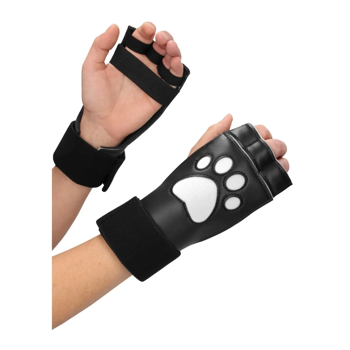 Ouch Puppy Play Neoprene Puppy Paw Gloves Black White