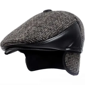 Retro Plaided Leather Newsboy Beret Hat