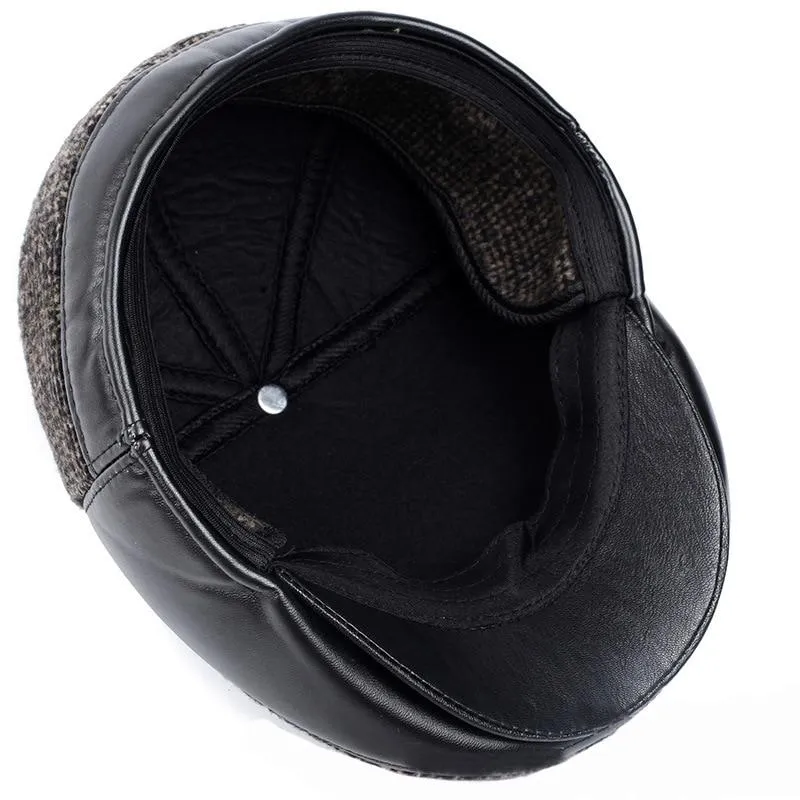 Retro Plaided Leather Newsboy Beret Hat