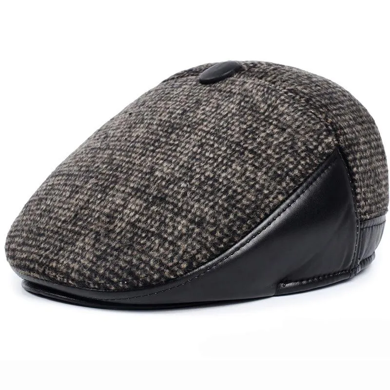 Retro Plaided Leather Newsboy Beret Hat