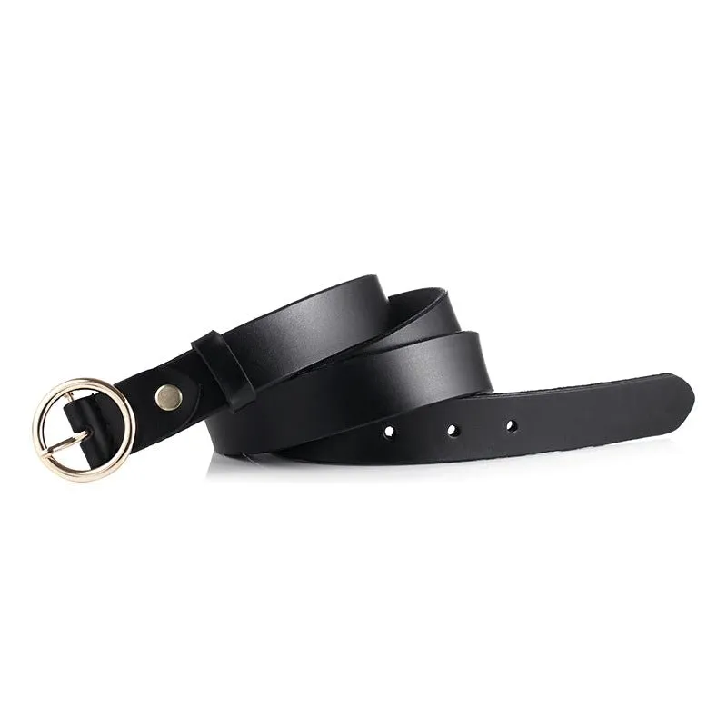 Round Buckled Genuine Cow Leather Belt for Women