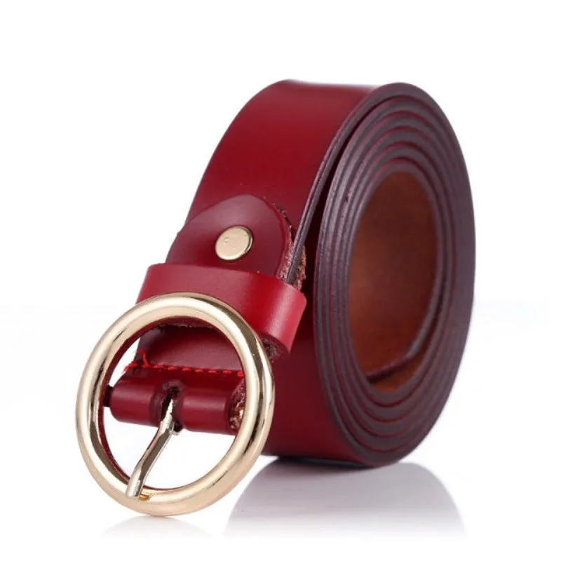 Round Buckled Genuine Cow Leather Belt for Women