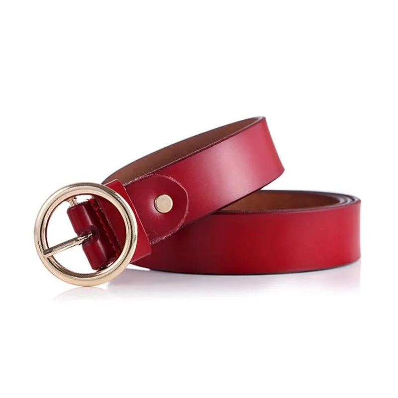 Round Buckled Genuine Cow Leather Belt for Women