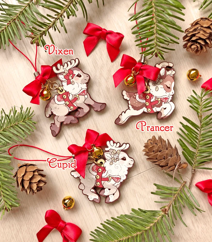 Santa's Reindeer Wood Ornaments