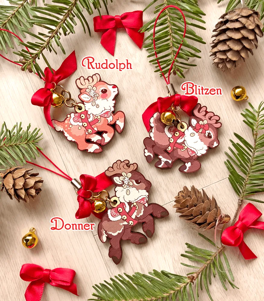 Santa's Reindeer Wood Ornaments