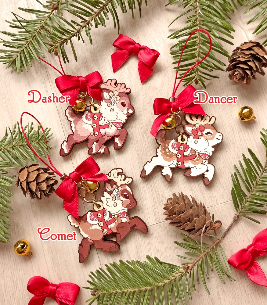 Santa's Reindeer Wood Ornaments