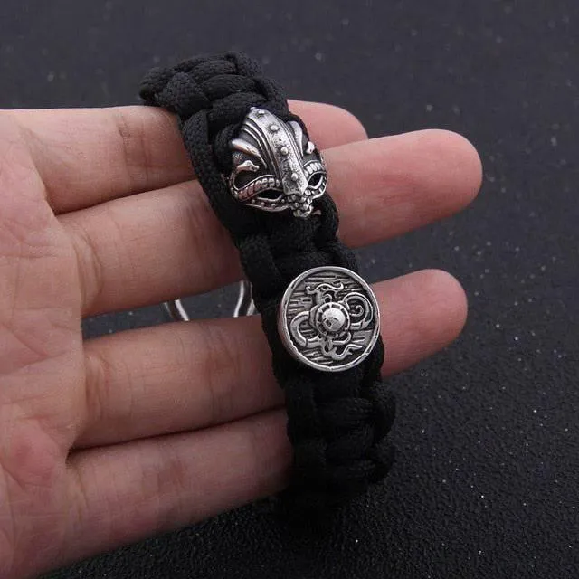 Shield and Helm Paracord Bracelet - Stainless Steel