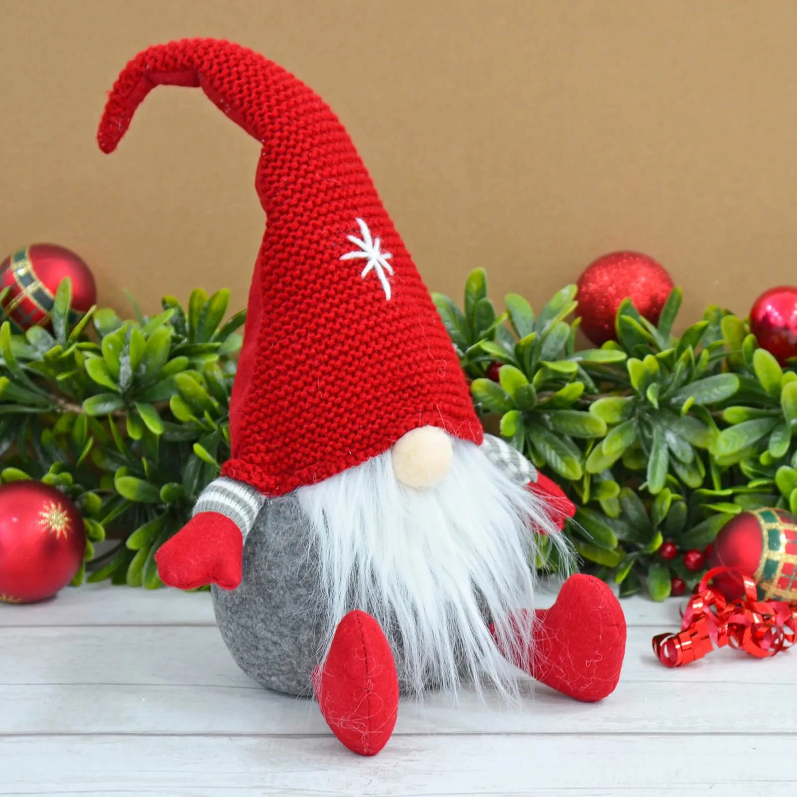 Sitting Gonk Fabric Christmas Figure Decoration Red Grey 38cm