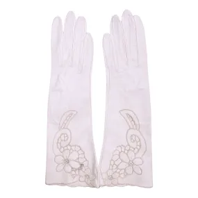 Vintage NOS Ladies White Leather Cutwork Gloves Unused Size 6.5