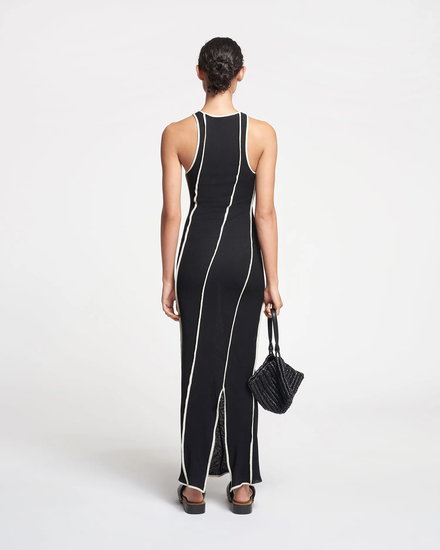 Wanda - Patchwork Mesh-Jersey Midi Dress - Black/White wax