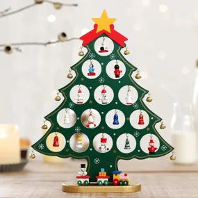 Wooden DIY Merry Mistletoe Tabletop Tree With 21 Ornaments - Green