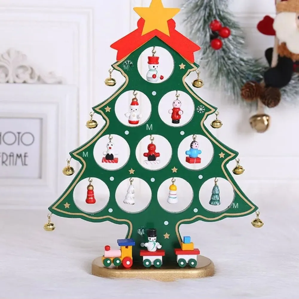 Wooden DIY Merry Mistletoe Tabletop Tree With 21 Ornaments - Green