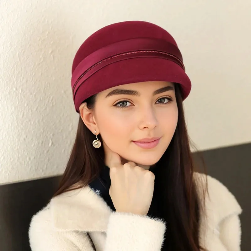 Wool Duck Tongue Versatile Round Face Beret English Style Hat