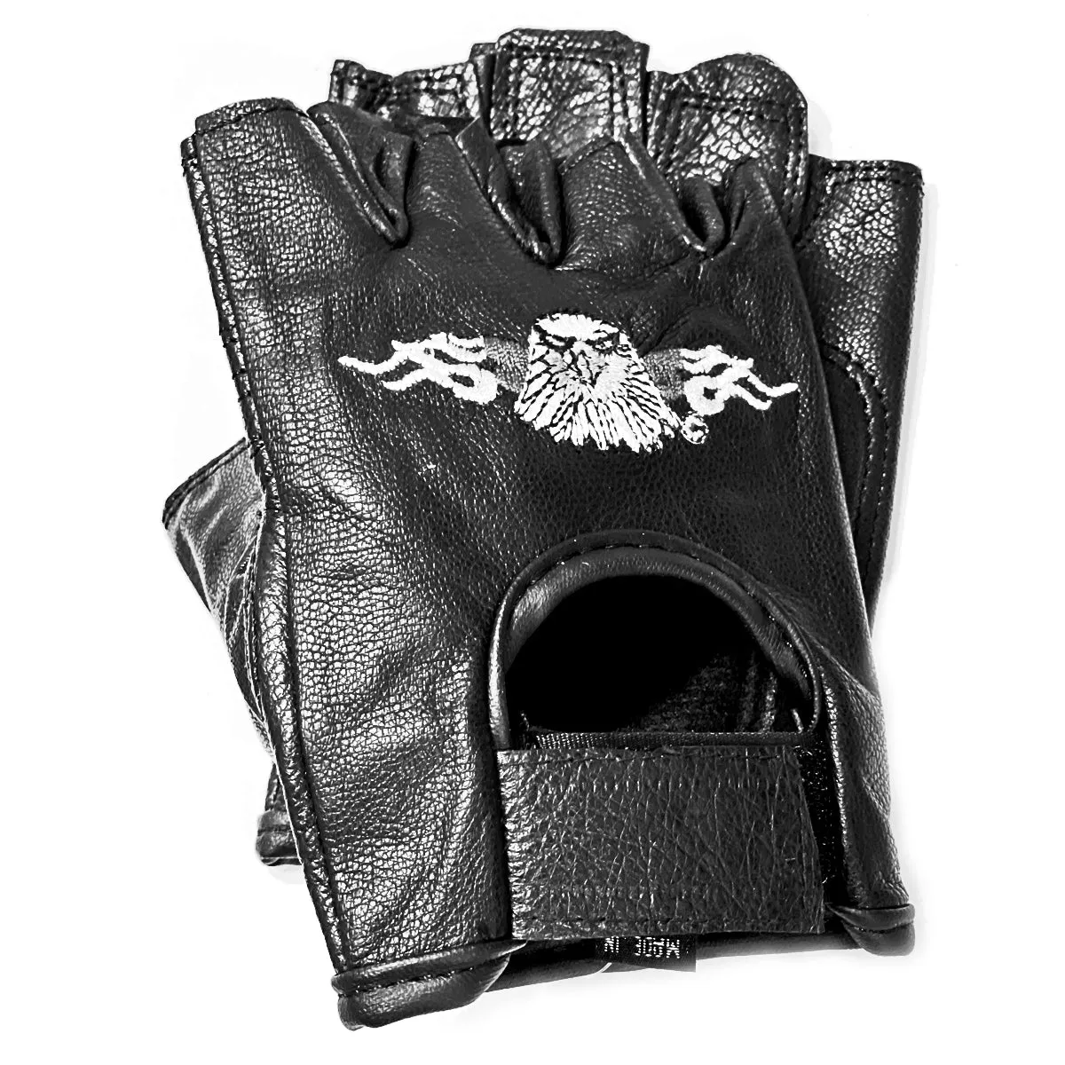 Xelement XG352 Black Flaming Eagle Fingerless Leather Motorcycle Gloves