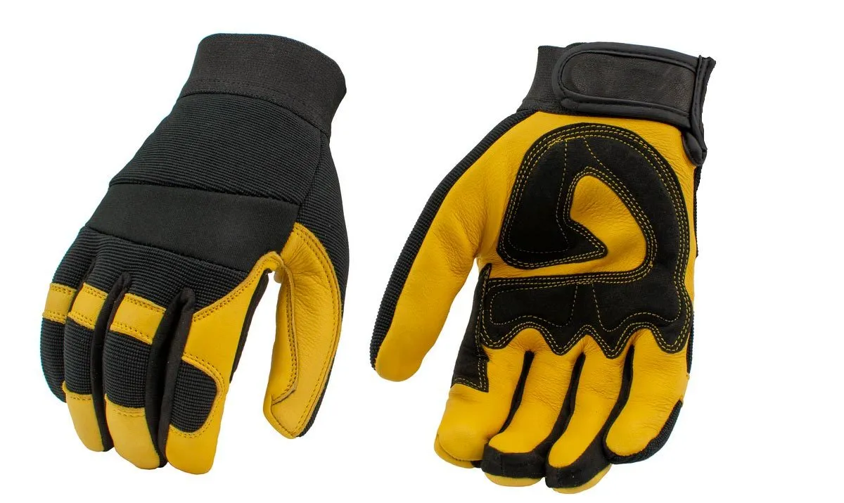 Xelement XG37548 Men's Yellow and Black Full Grain Deerskin Gloves